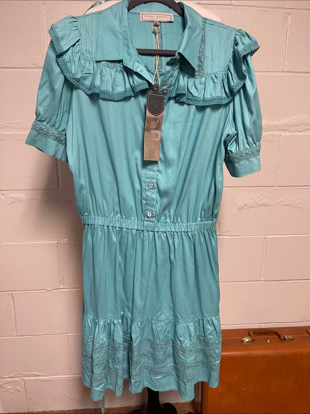 Double D Ranch Teal Ruffle-Trim Casual Dress